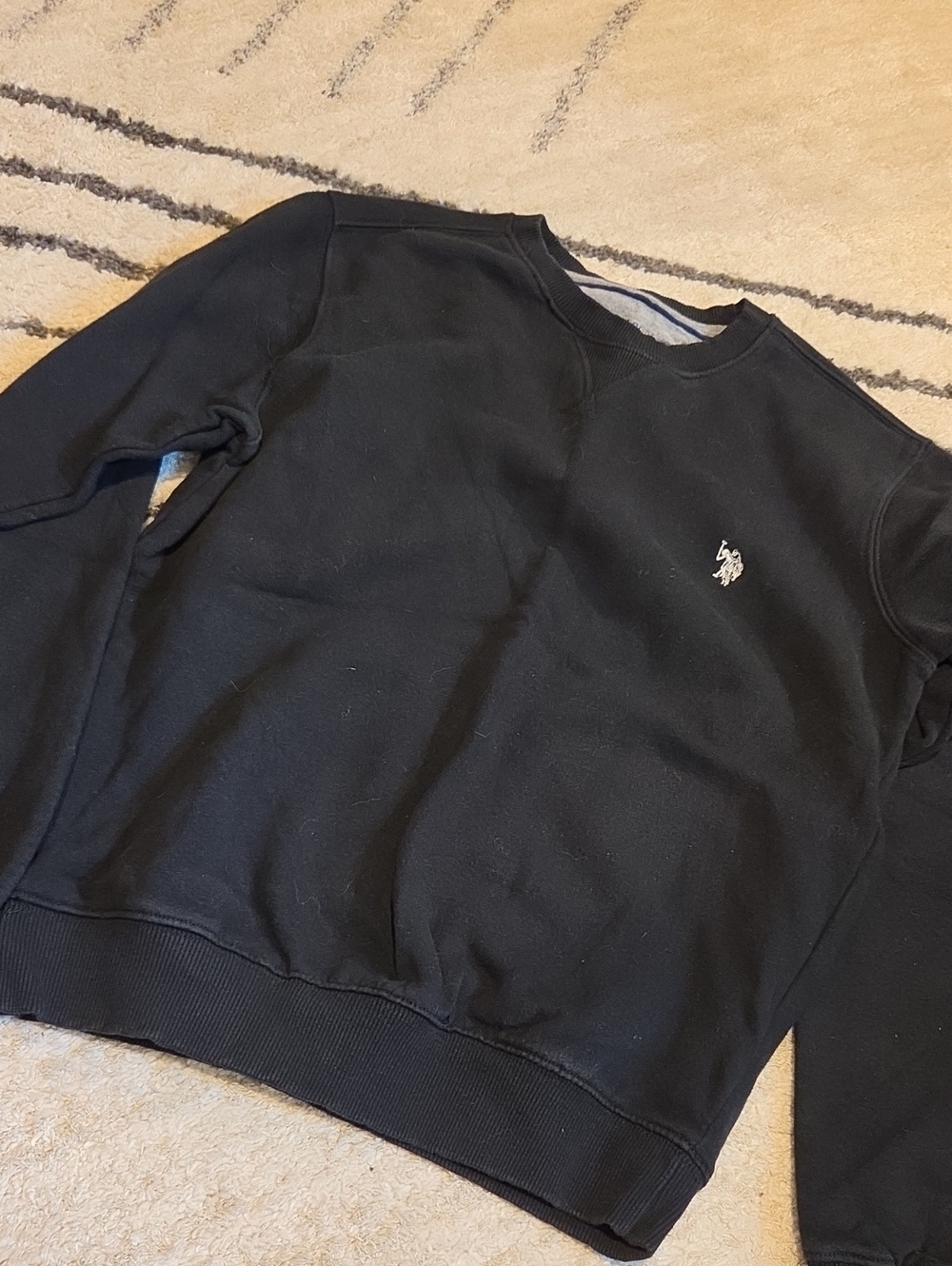 U.S. Polo Assn. Black Crewneck Sweatshirt with White Embroidered Logo